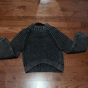 Free People Black and Gray Cowl Neck Sweater